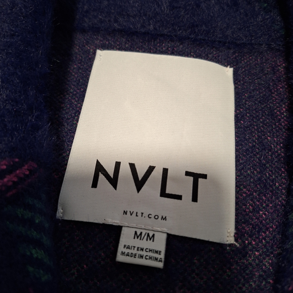 NWOT NVLT Women's Blue and Pink Eyelash Knit Plaid Coat - Picture 11 of 12